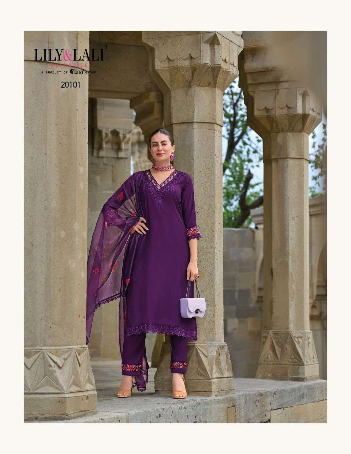 MALVIKA VOL-2 BY LILY & LALI KURTI DUPATTA & PURE VISCOSE PANT WITH ORGANZA EMBROIDERY LACE 