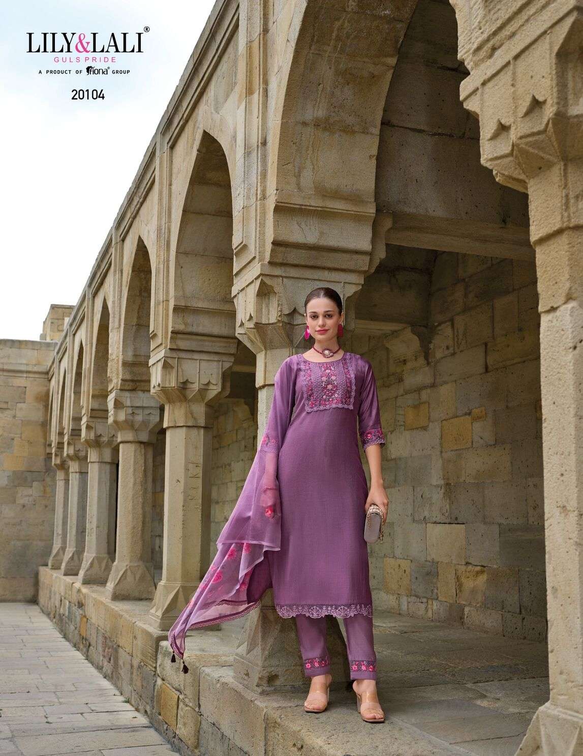 MALVIKA VOL-2 BY LILY & LALI KURTI DUPATTA & PURE VISCOSE PANT WITH ORGANZA EMBROIDERY LACE 