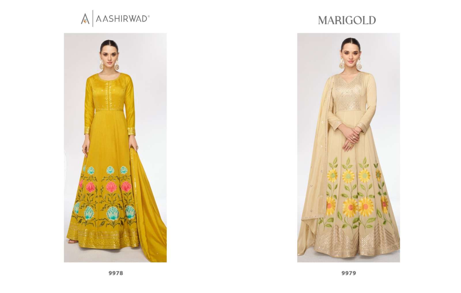 MARIGOLD BY AASHIRWAD CREATION PREMIUM SILK FULL STITCHED ANARKALI WITH DUPATTA 