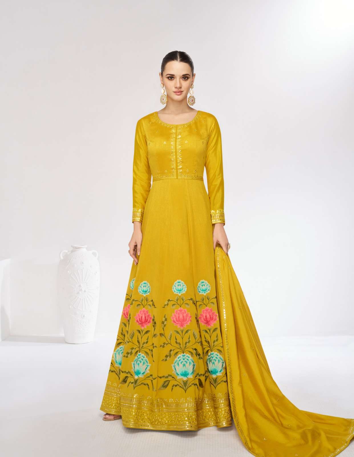 MARIGOLD BY AASHIRWAD CREATION PREMIUM SILK FULL STITCHED ANARKALI WITH DUPATTA 