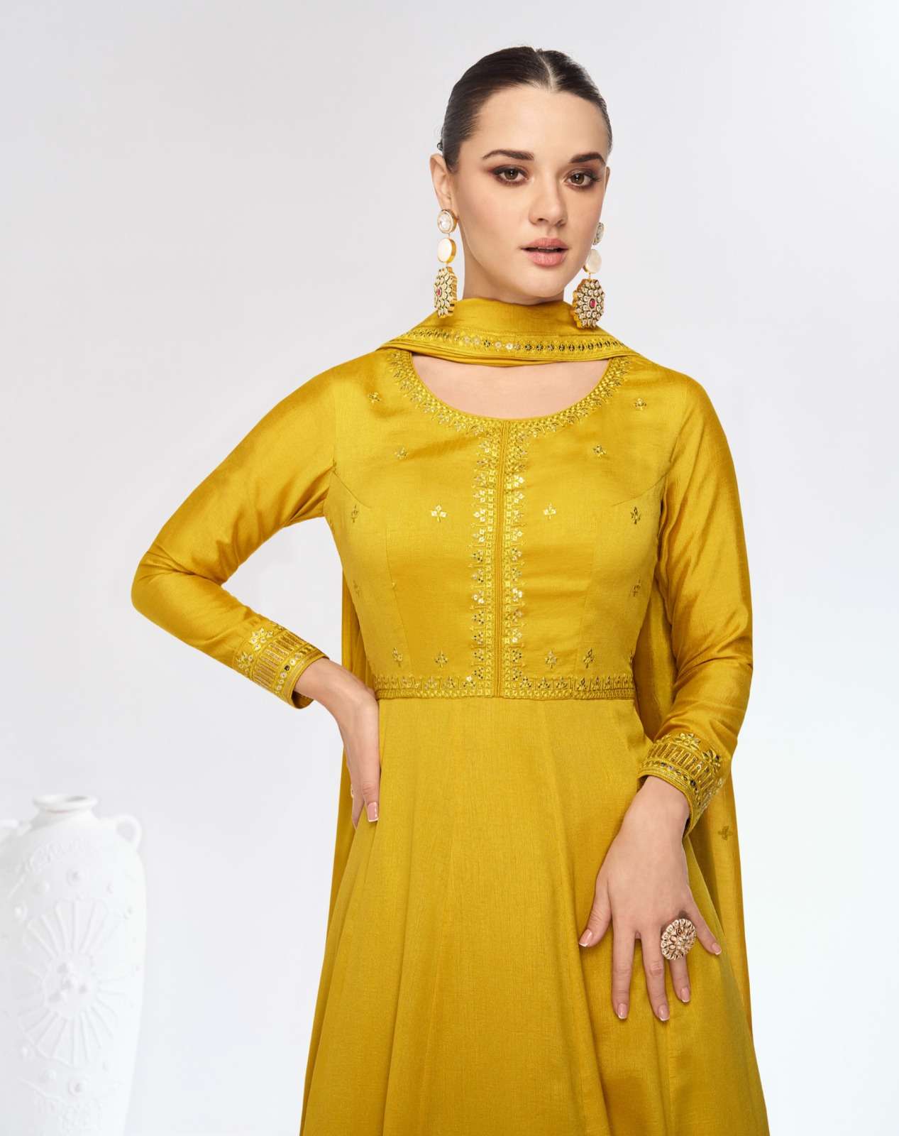 MARIGOLD BY AASHIRWAD CREATION PREMIUM SILK FULL STITCHED ANARKALI WITH DUPATTA 