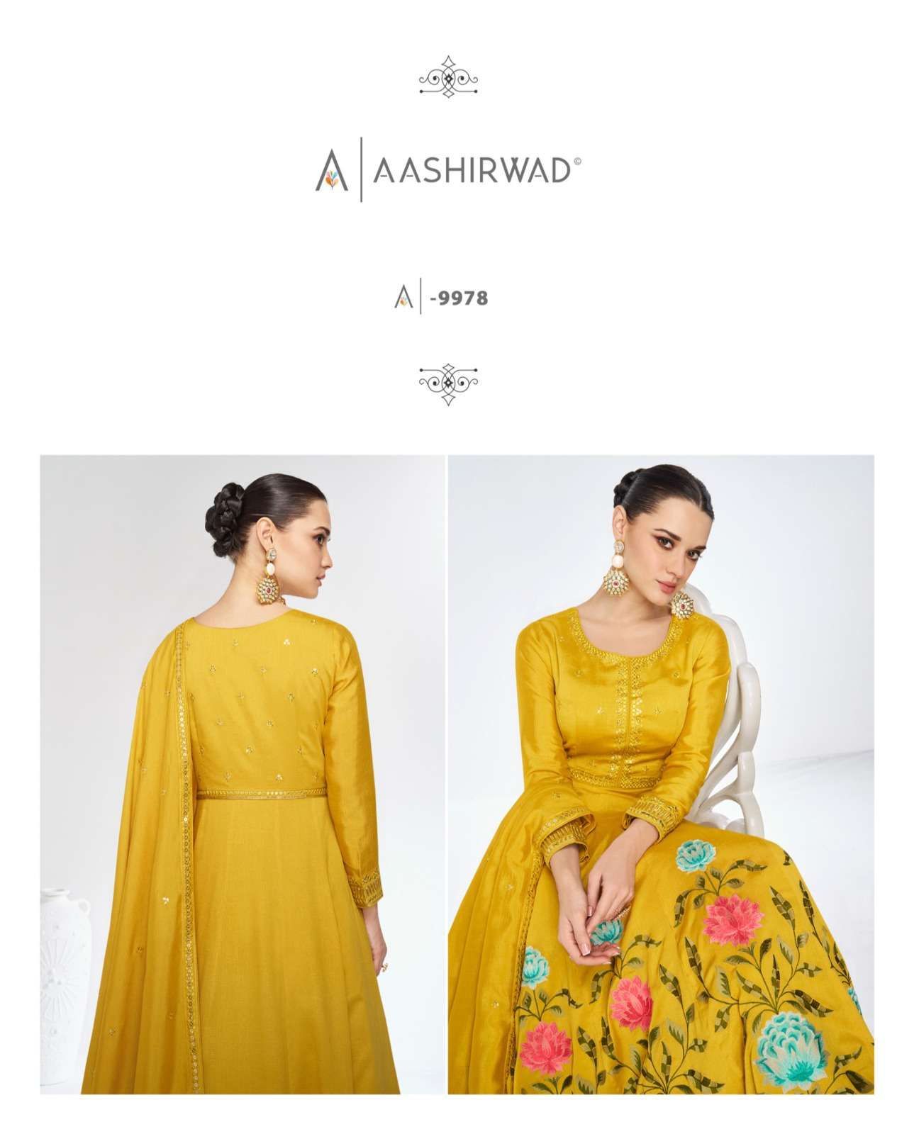 MARIGOLD BY AASHIRWAD CREATION PREMIUM SILK FULL STITCHED ANARKALI WITH DUPATTA 