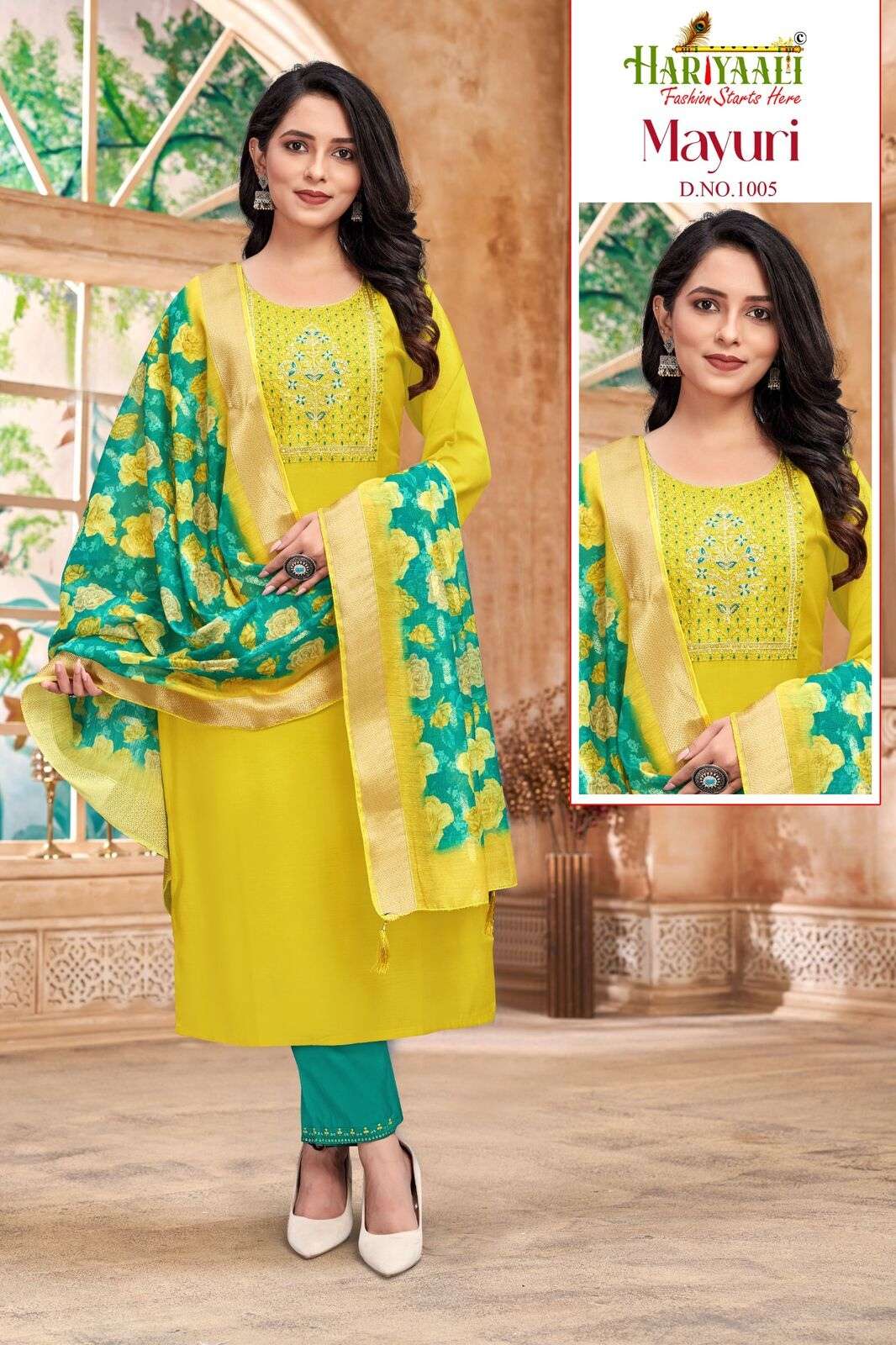 MAYURI BY HARIYAALI PURE SILK WITH BEAUTIFUL EMBROIDERY WORK LACE & POCKET 