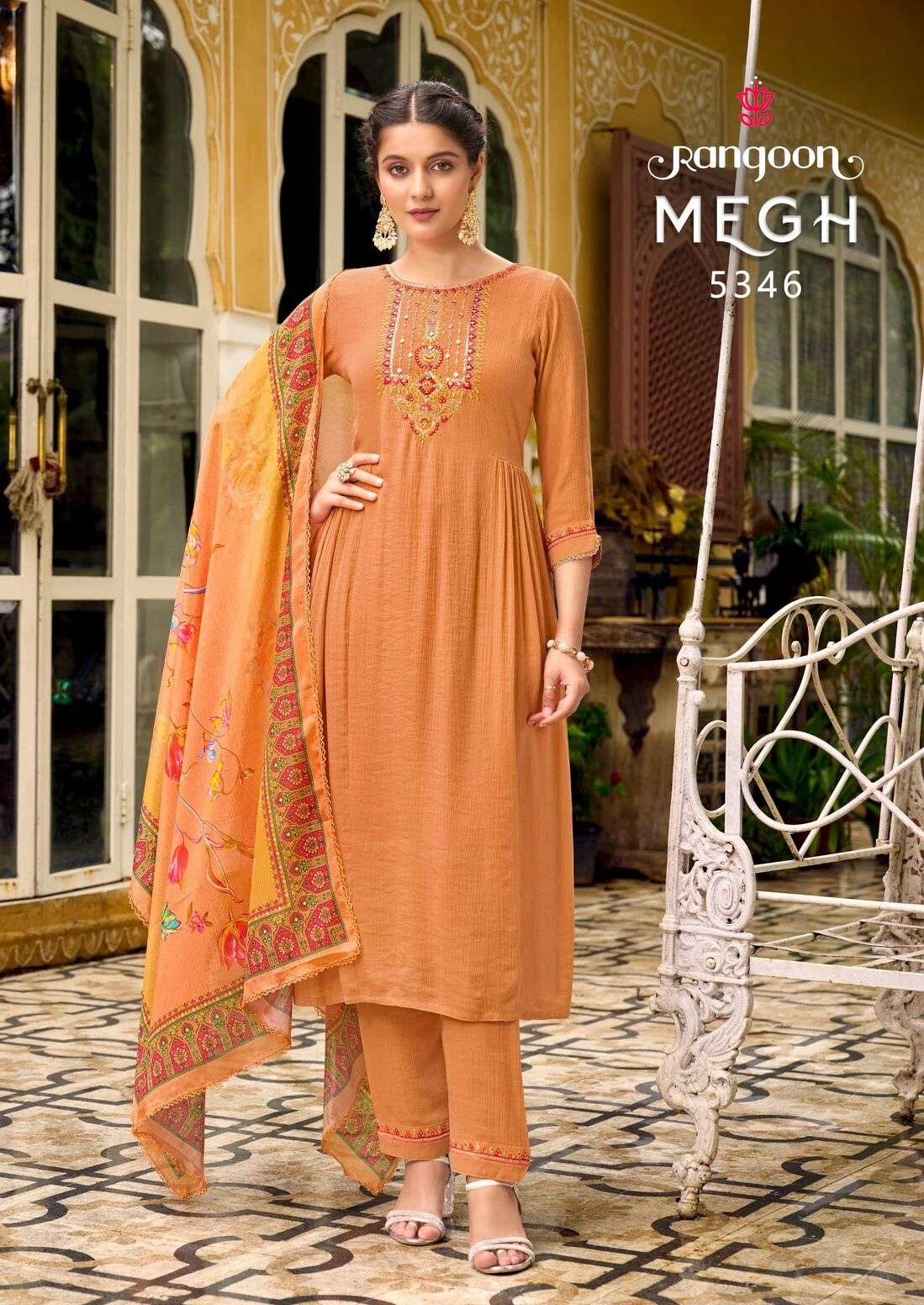 MEGH BY RANGOON VISCOSE WITH FANCY WORK WITH CHINON DIGITAL PRINT DUPATTA 