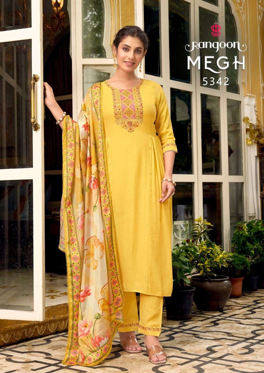 MEGH BY RANGOON VISCOSE WITH FANCY WORK WITH CHINON DIGITAL PRINT DUPATTA 