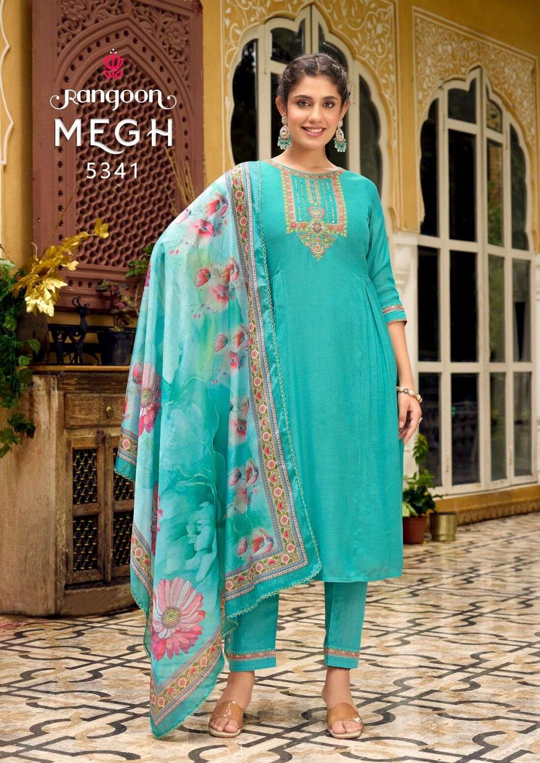 MEGH BY RANGOON VISCOSE WITH FANCY WORK WITH CHINON DIGITAL PRINT DUPATTA 