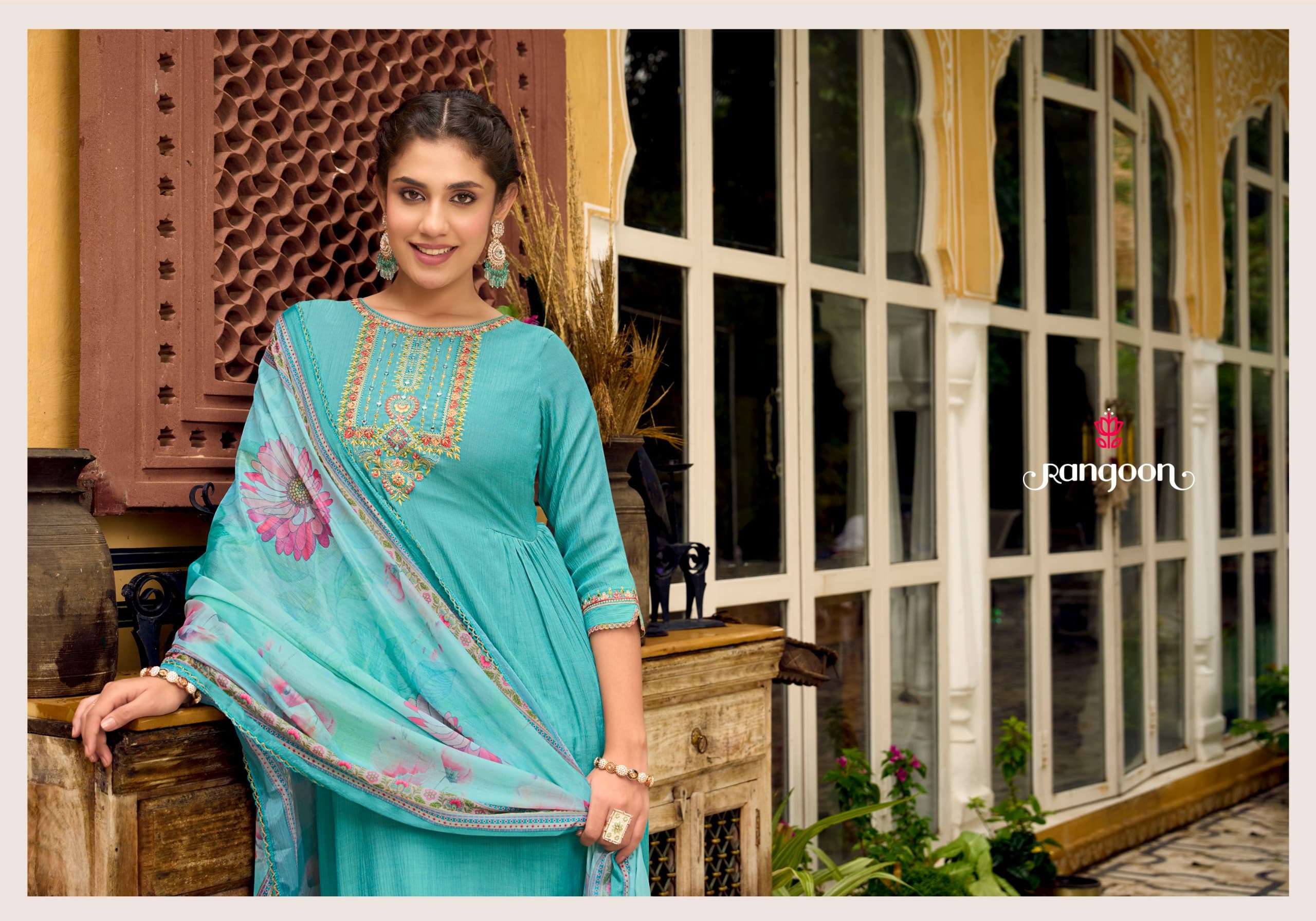 MEGH BY RANGOON VISCOSE WITH FANCY WORK WITH CHINON DIGITAL PRINT DUPATTA 