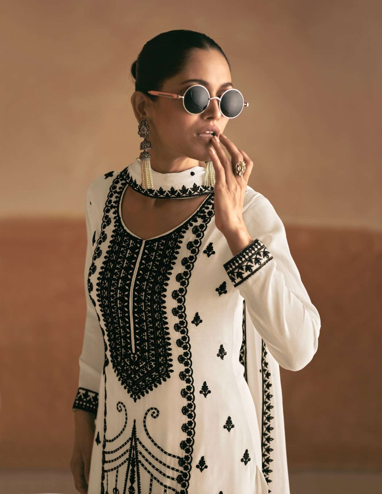 MERAKI BY AASHIRWAD CREATION PREMIUM CHINON EMBROIDERY KURTI PLAZO & DUPATTA 