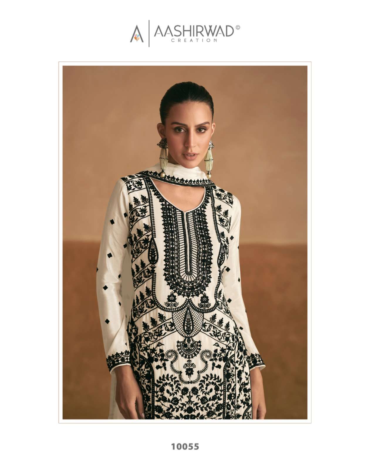 MERAKI BY AASHIRWAD CREATION PREMIUM CHINON EMBROIDERY KURTI PLAZO & DUPATTA 