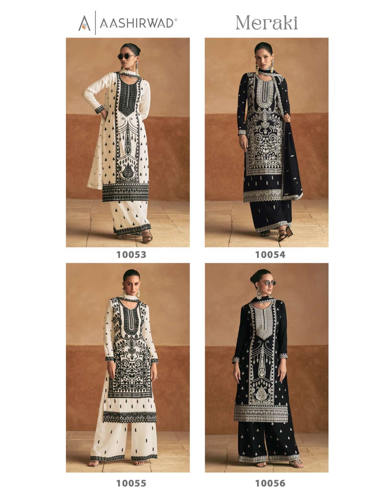 MERAKI BY AASHIRWAD CREATION PREMIUM CHINON EMBROIDERY KURTI PLAZO & DUPATTA 