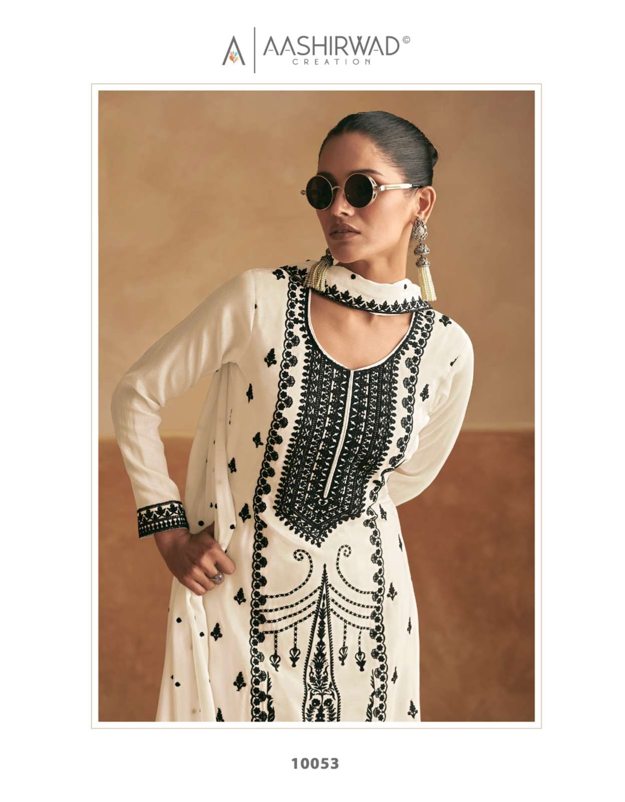 MERAKI BY AASHIRWAD CREATION PREMIUM CHINON EMBROIDERY KURTI PLAZO & DUPATTA 