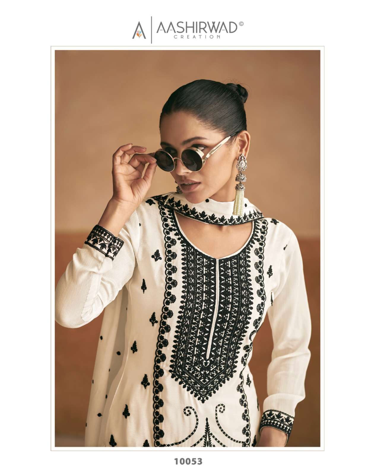 MERAKI BY AASHIRWAD CREATION PREMIUM CHINON EMBROIDERY KURTI PLAZO & DUPATTA 