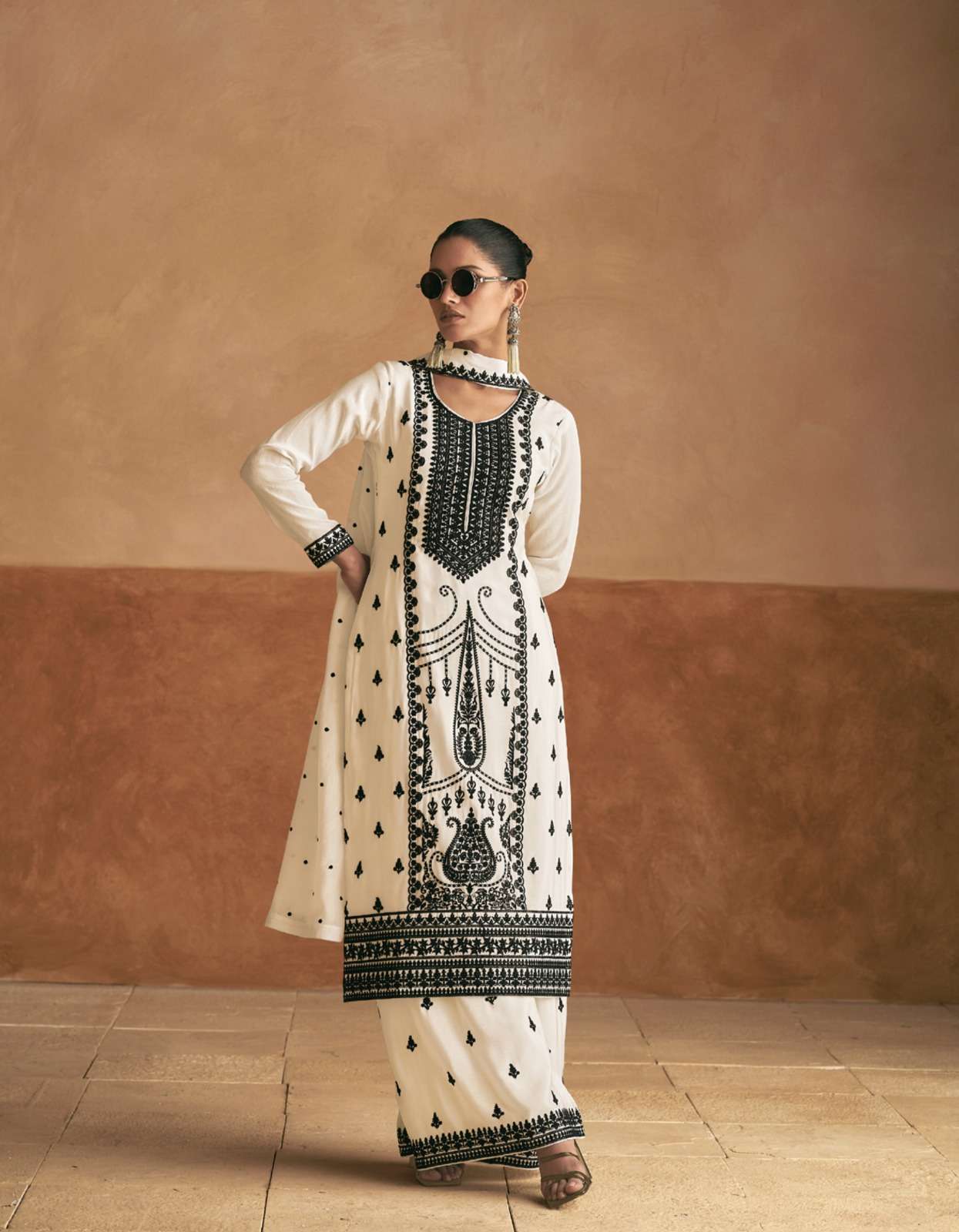 MERAKI BY AASHIRWAD CREATION PREMIUM CHINON EMBROIDERY KURTI PLAZO & DUPATTA 