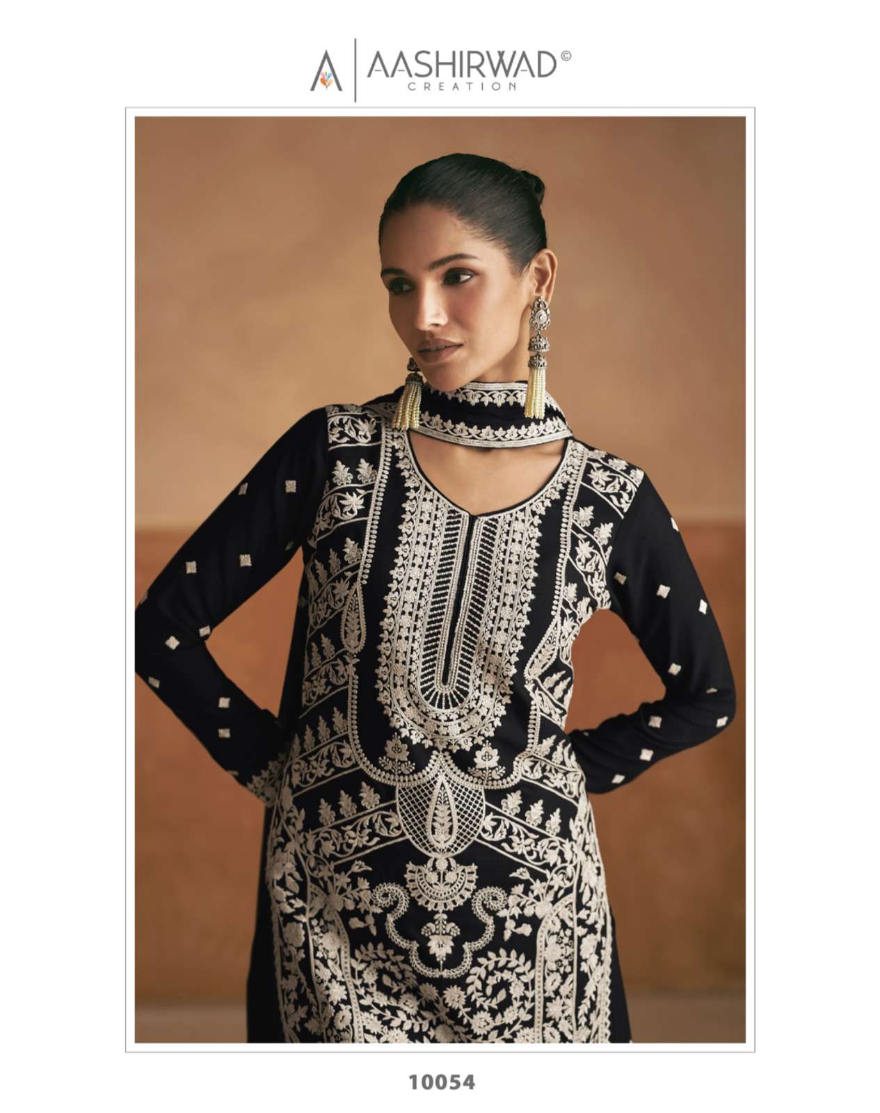 MERAKI BY AASHIRWAD CREATION PREMIUM CHINON EMBROIDERY KURTI PLAZO & DUPATTA 