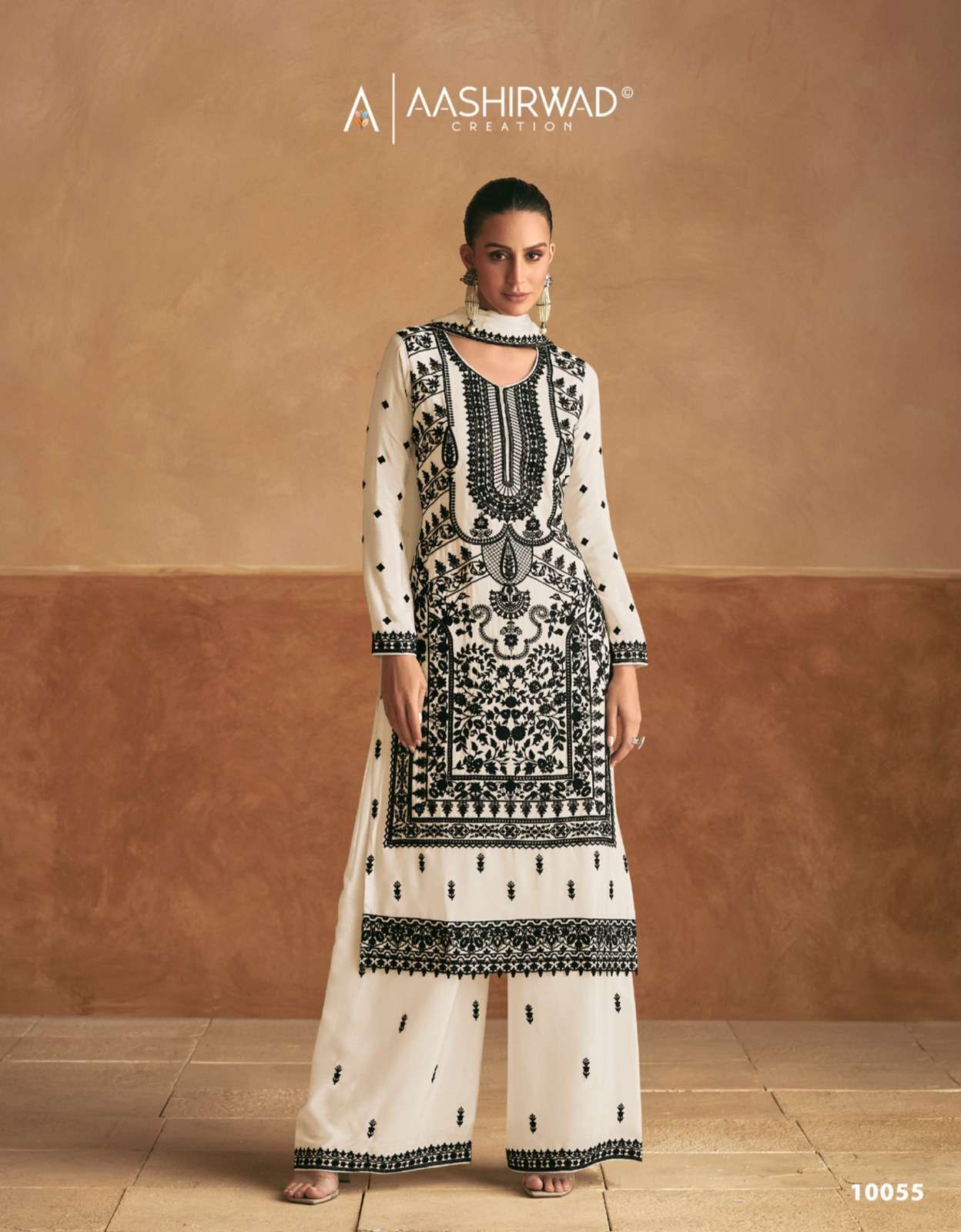 MERAKI BY AASHIRWAD CREATION PREMIUM CHINON EMBROIDERY KURTI PLAZO & DUPATTA 