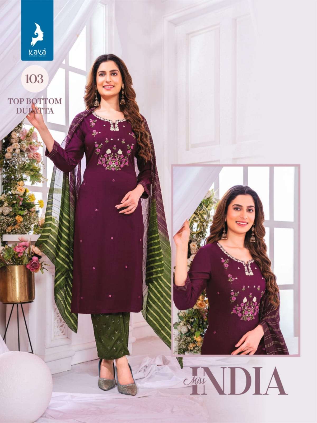 MISS INDIA RAYON FABRIC 3 PIECE CONCEPT WITH STRAIGHT CUT BY KAYA 