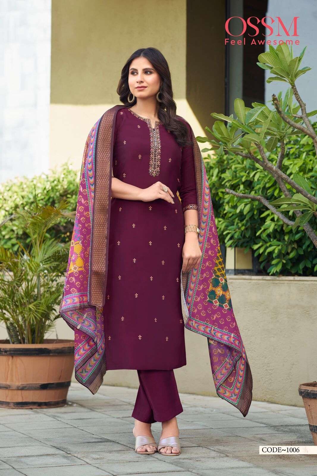 MOHEY BY OSSM KURTI PANT WITH CHANDERI JACQUARD DIGITAL PRINT DUPATTA 3 PIECE SET