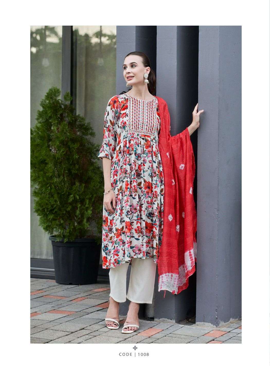 MORNI BY KUSHALS RINKLE FABRIC EMBROIDERY WORK IN NAIRA CUT STYLE 
