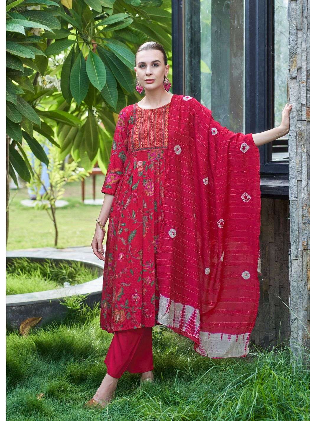 MORNI BY KUSHALS RINKLE FABRIC EMBROIDERY WORK IN NAIRA CUT STYLE 