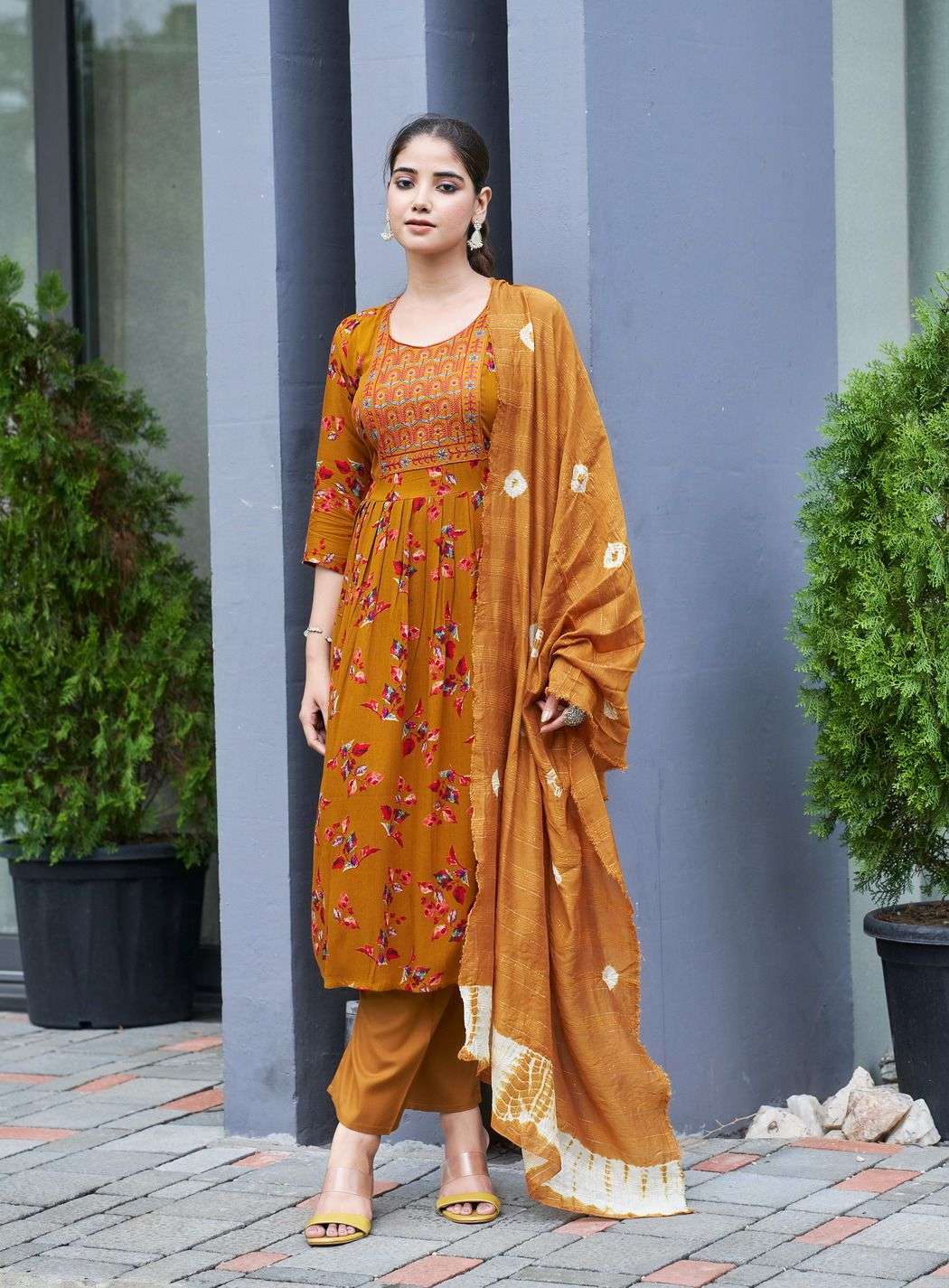 MORNI BY KUSHALS RINKLE FABRIC EMBROIDERY WORK IN NAIRA CUT STYLE 