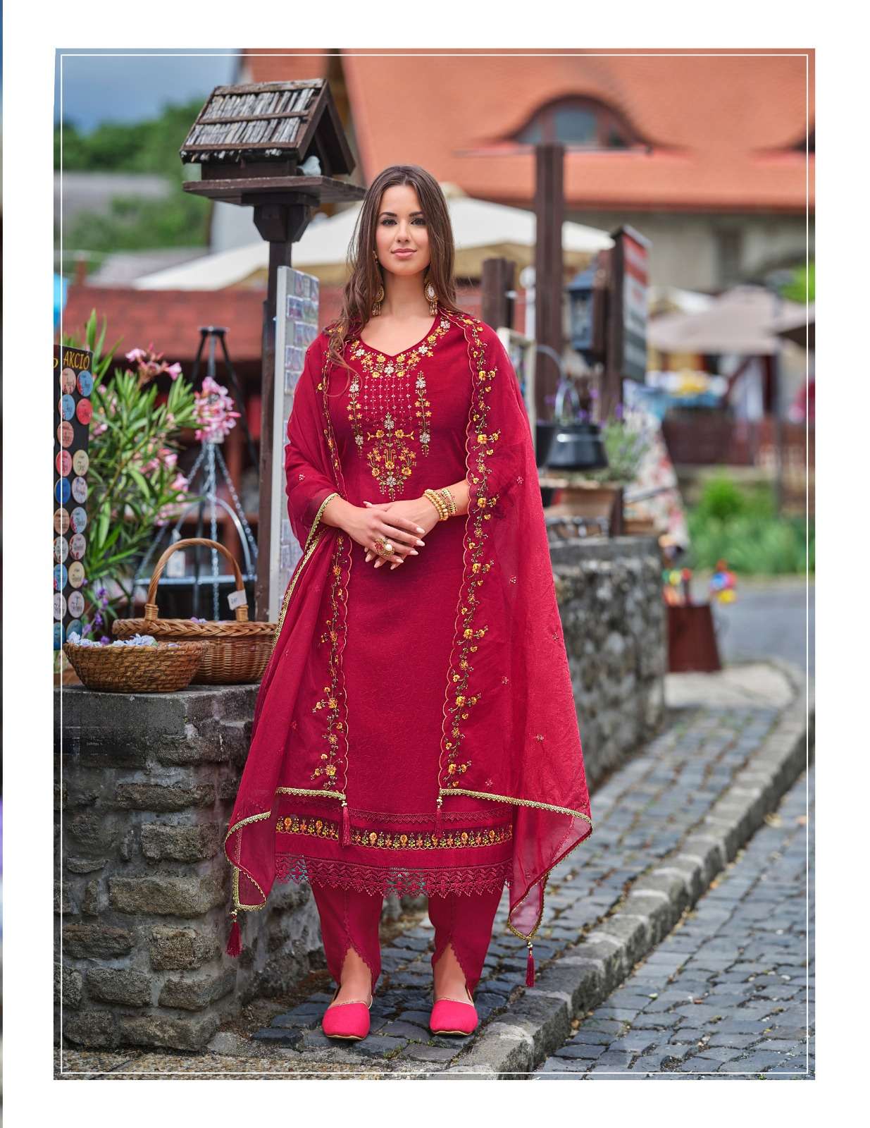 MR-20401 BY LL EMBROIDERY KURTI DHOTI STYLE BOTTOM WITH ORGANZA DUPATTA