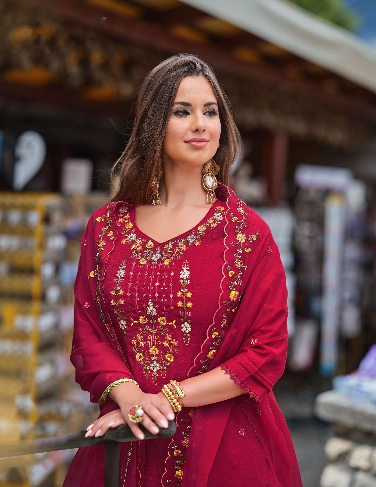 MR-20401 BY LL EMBROIDERY KURTI DHOTI STYLE BOTTOM WITH ORGANZA DUPATTA