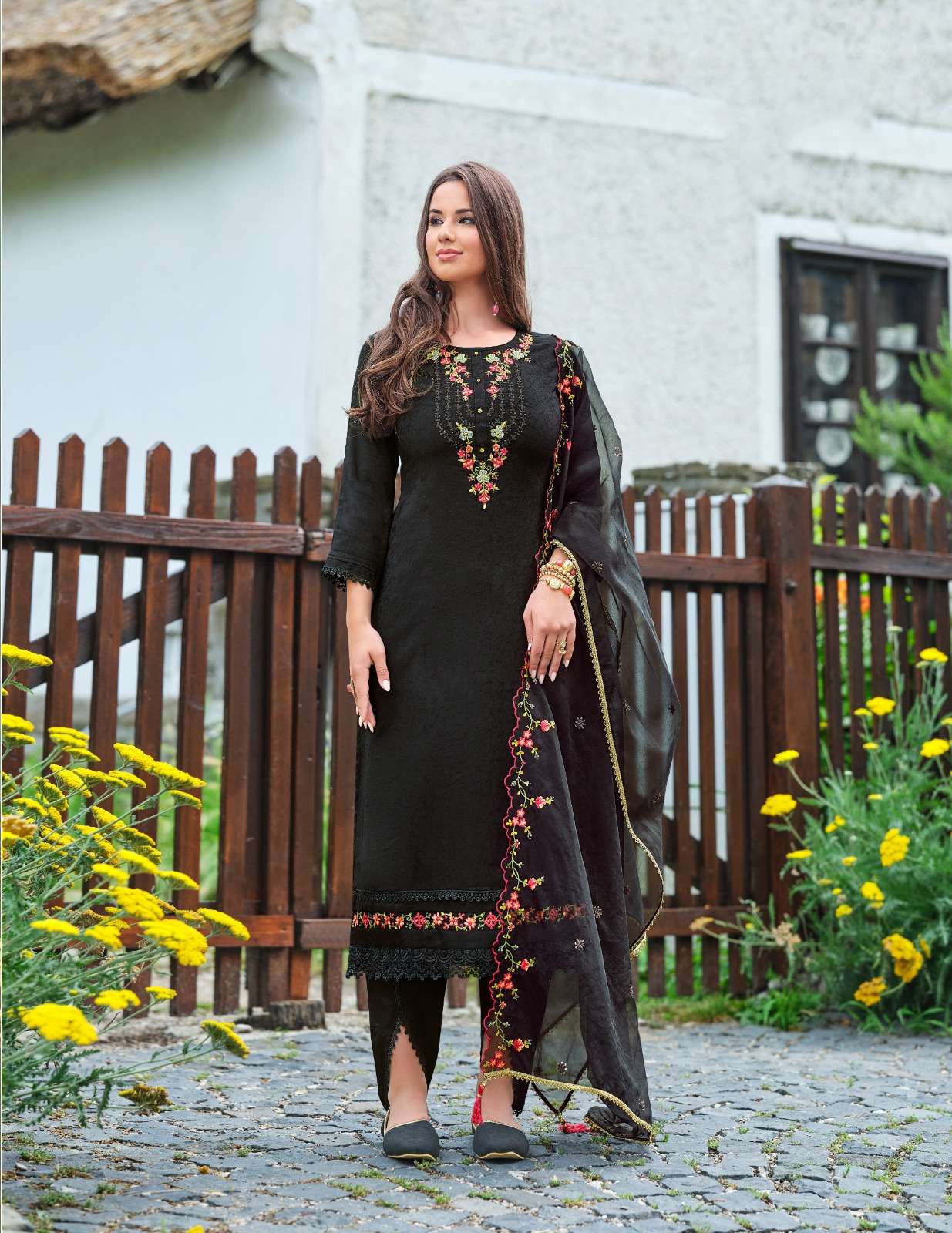 MR-20402 BY LL EMBROIDERY KURTI DHOTI STYLE BOTTOM WITH ORGANZA DUPATTA