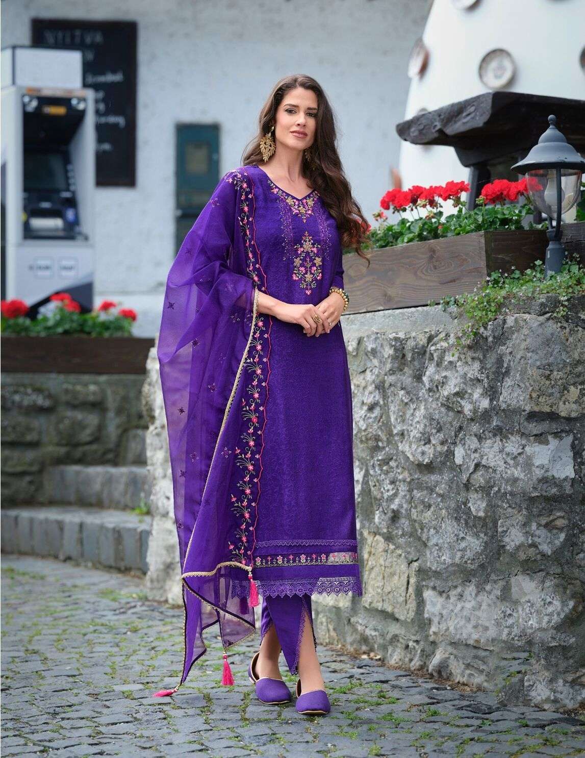 MR-20403 BY LL EMBROIDERY KURTI DHOTI STYLE BOTTOM WITH ORGANZA DUPATTA