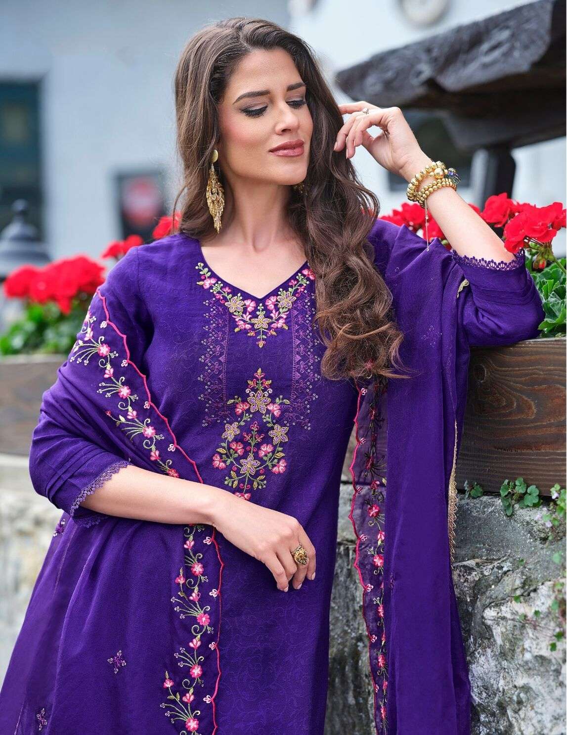 MR-20403 BY LL EMBROIDERY KURTI DHOTI STYLE BOTTOM WITH ORGANZA DUPATTA