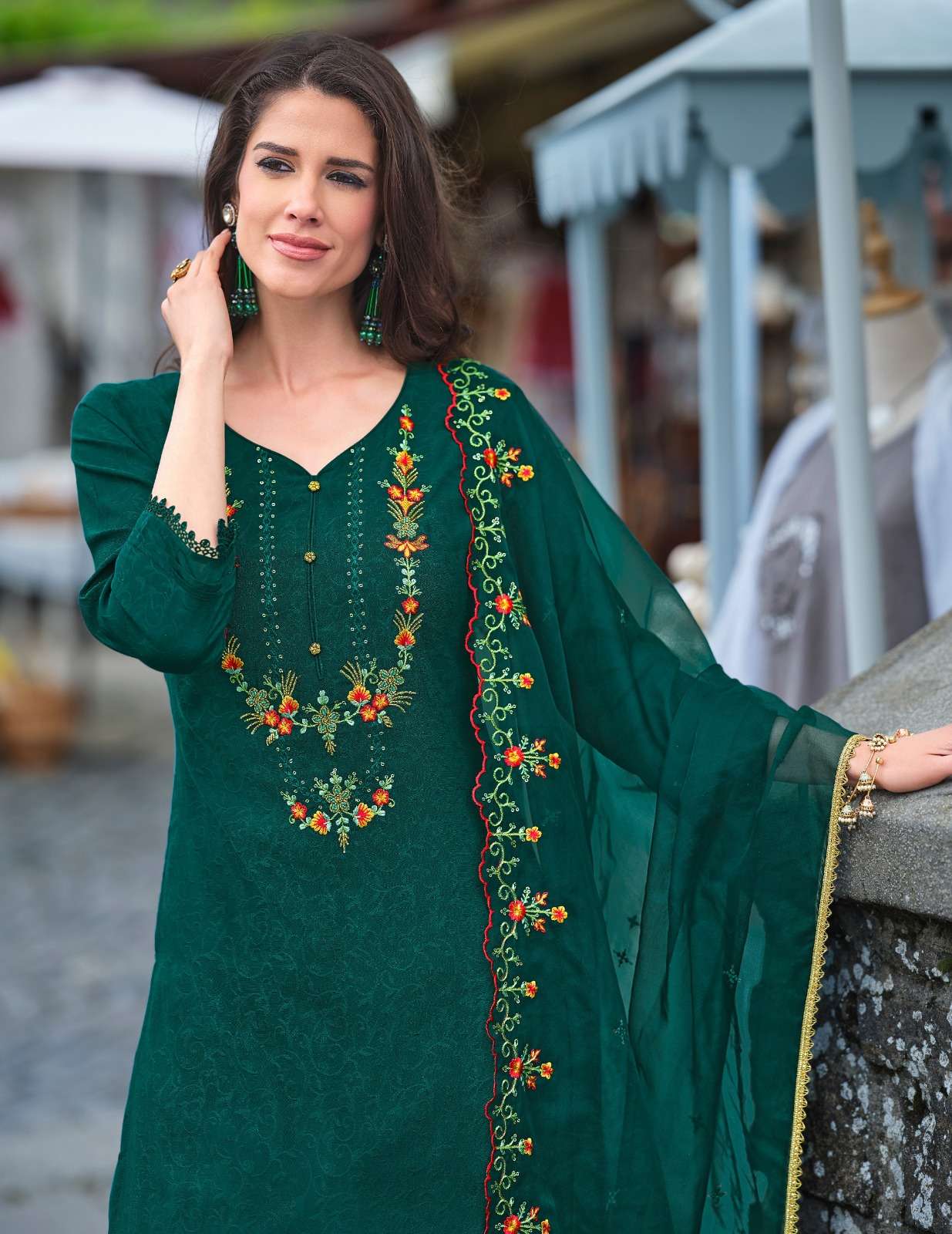 MR-20406 BY LL EMBROIDERY KURTI DHOTI STYLE BOTTOM WITH ORGANZA DUPATTA