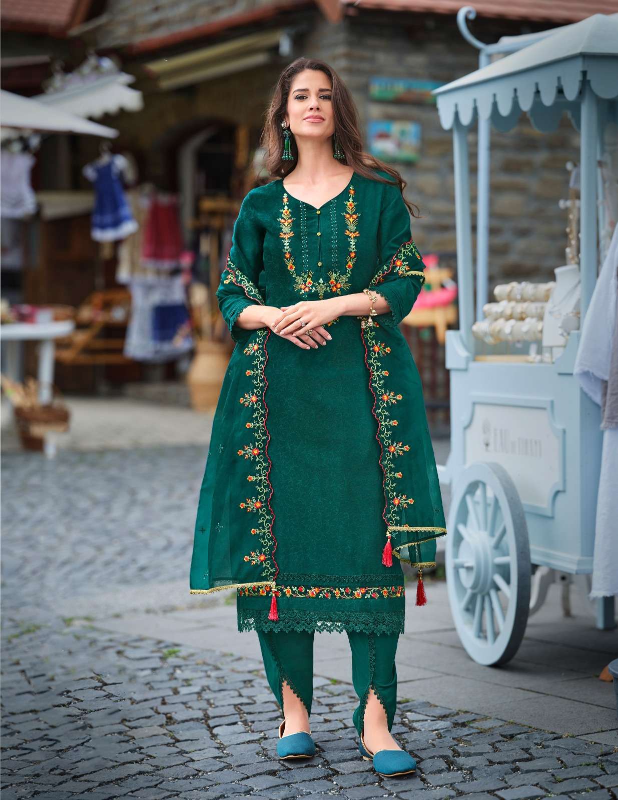 MR-20406 BY LL EMBROIDERY KURTI DHOTI STYLE BOTTOM WITH ORGANZA DUPATTA