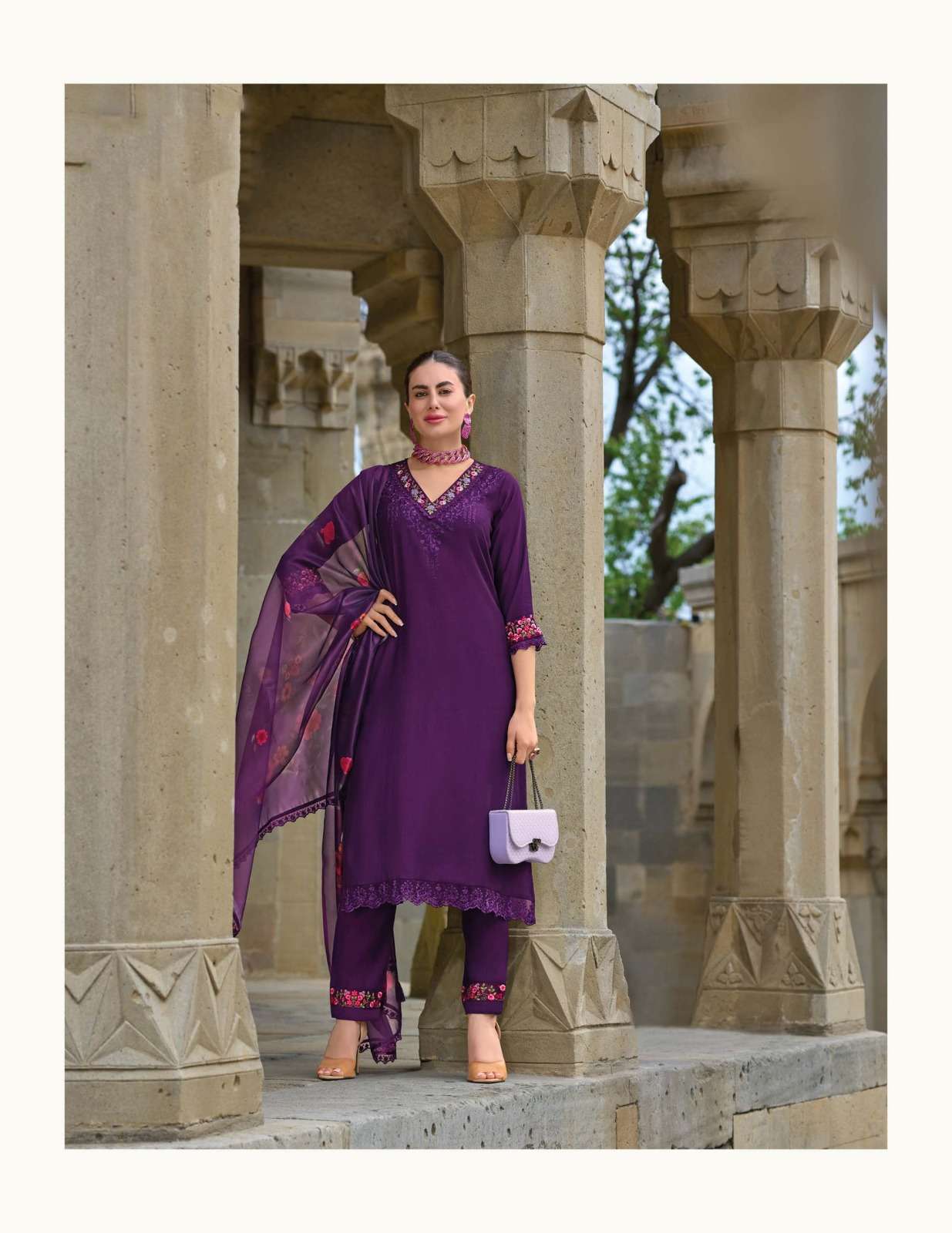 MV-20101 LL ORGANZA EMBROIDERY CUTWORK 3 PCS KURTI PANT WITH DUPATTA 