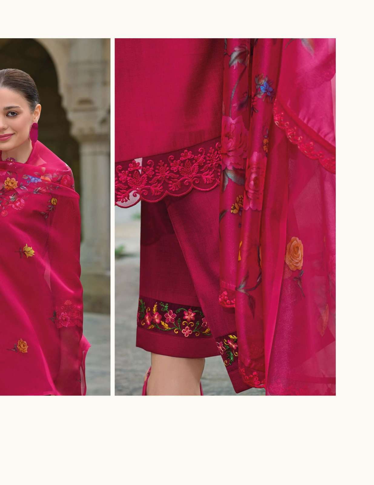 MV-20102 LL ORGANZA EMBROIDERY CUTWORK 3 PCS KURTI PANT WITH DUPATTA 