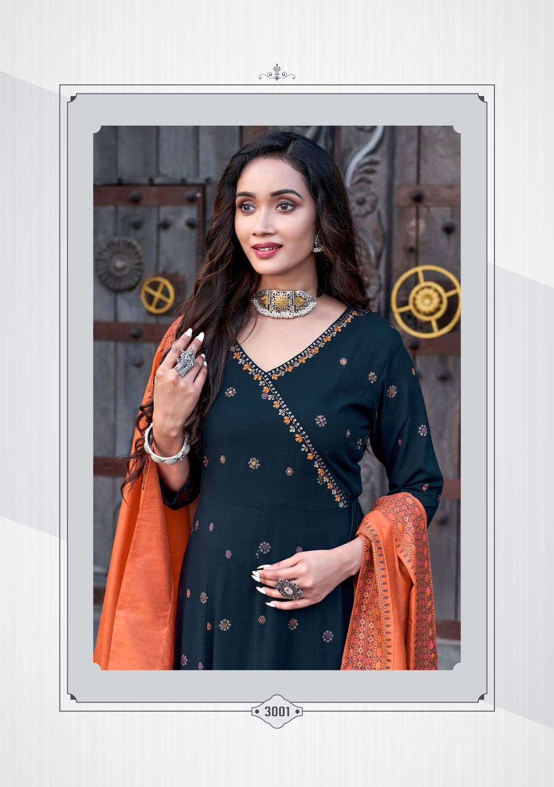 NAFIZA BY MITTOO RAYON SLUB FLORAL KURTI PANT WITH CHANDERI DUPATTA 