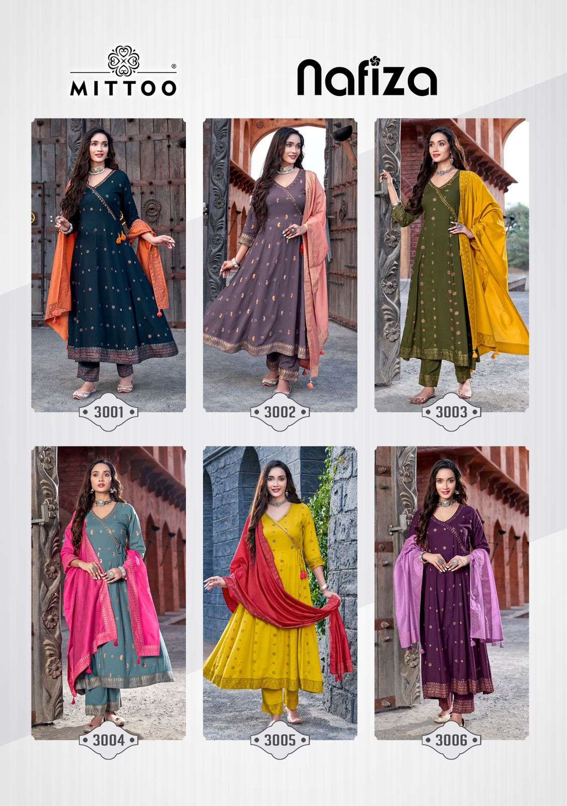NAFIZA BY MITTOO RAYON SLUB FLORAL KURTI PANT WITH CHANDERI DUPATTA 