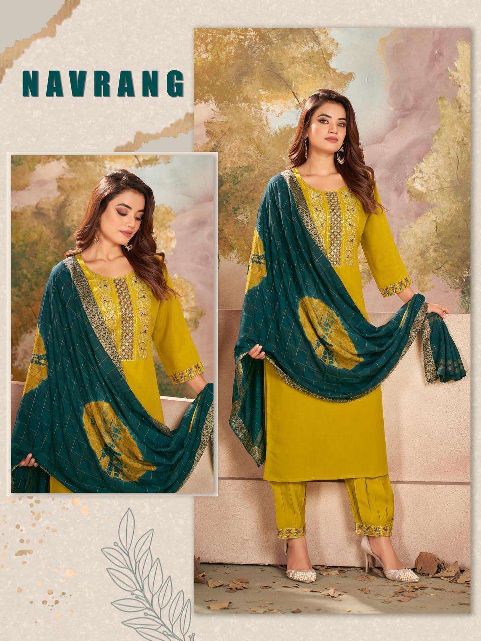 NAVRANG FANCY FABRIC COLLECTION BY TEXOFAB 3 PIECE KURTI PANT WITH DUPATTA 