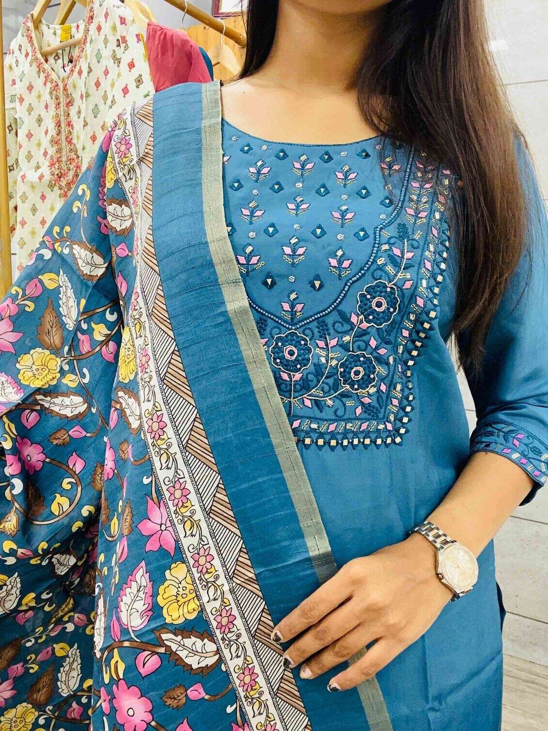 NZ-106 TF DESIGNER EMBROIDERY WORK KURTI PANT WITH DUPATTA 