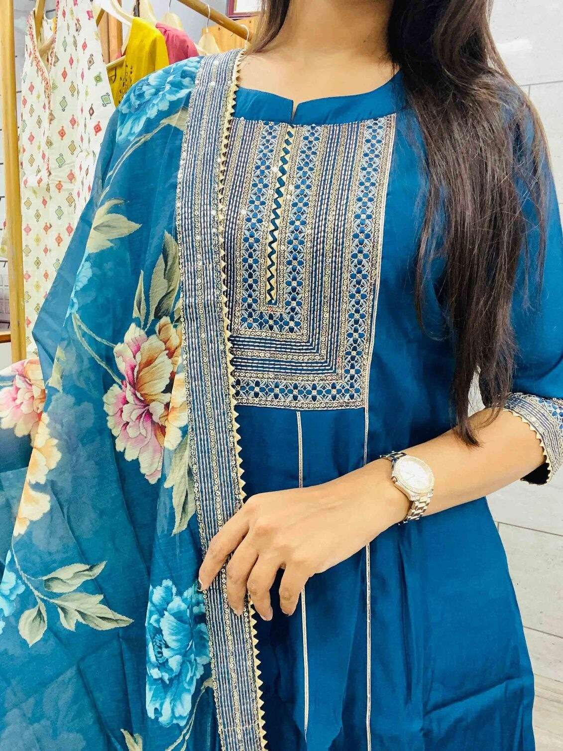 NZ-107 TF DESIGNER EMBROIDERY WORK KURTI PANT WITH DUPATTA 