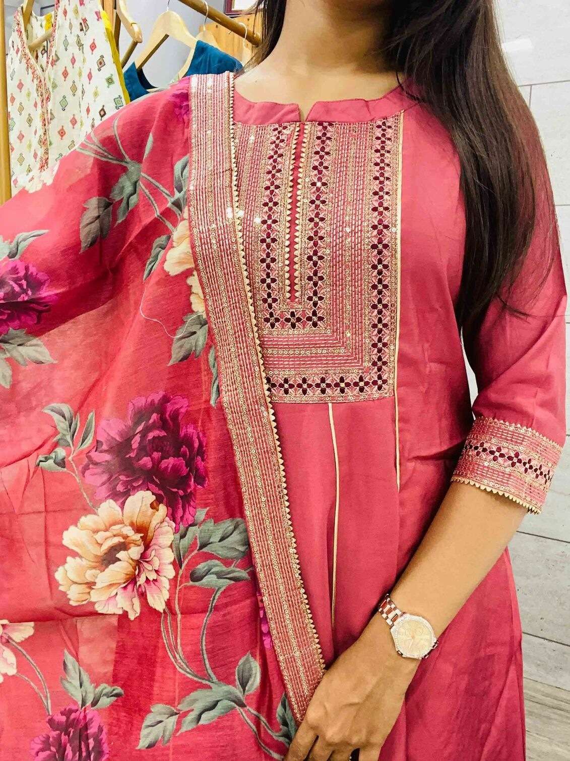 NZ-108 TF DESIGNER EMBROIDERY WORK KURTI PANT WITH DUPATTA 