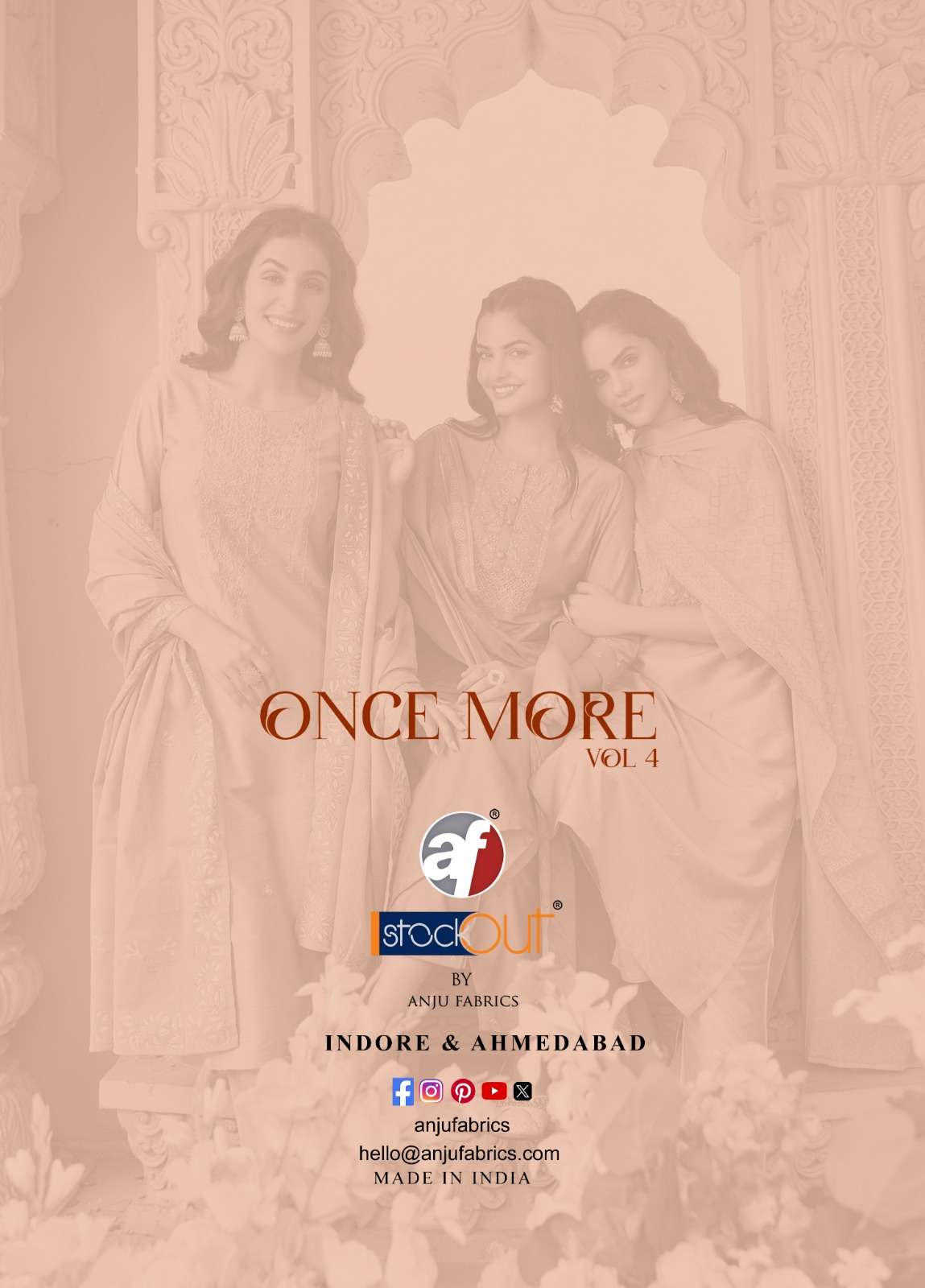 ONCE MORE VOL-4 BY ANJU FABRICS AARI WORK KURTI PANT WITH CHANDERI BLOCK PRINT DUPATTA 
