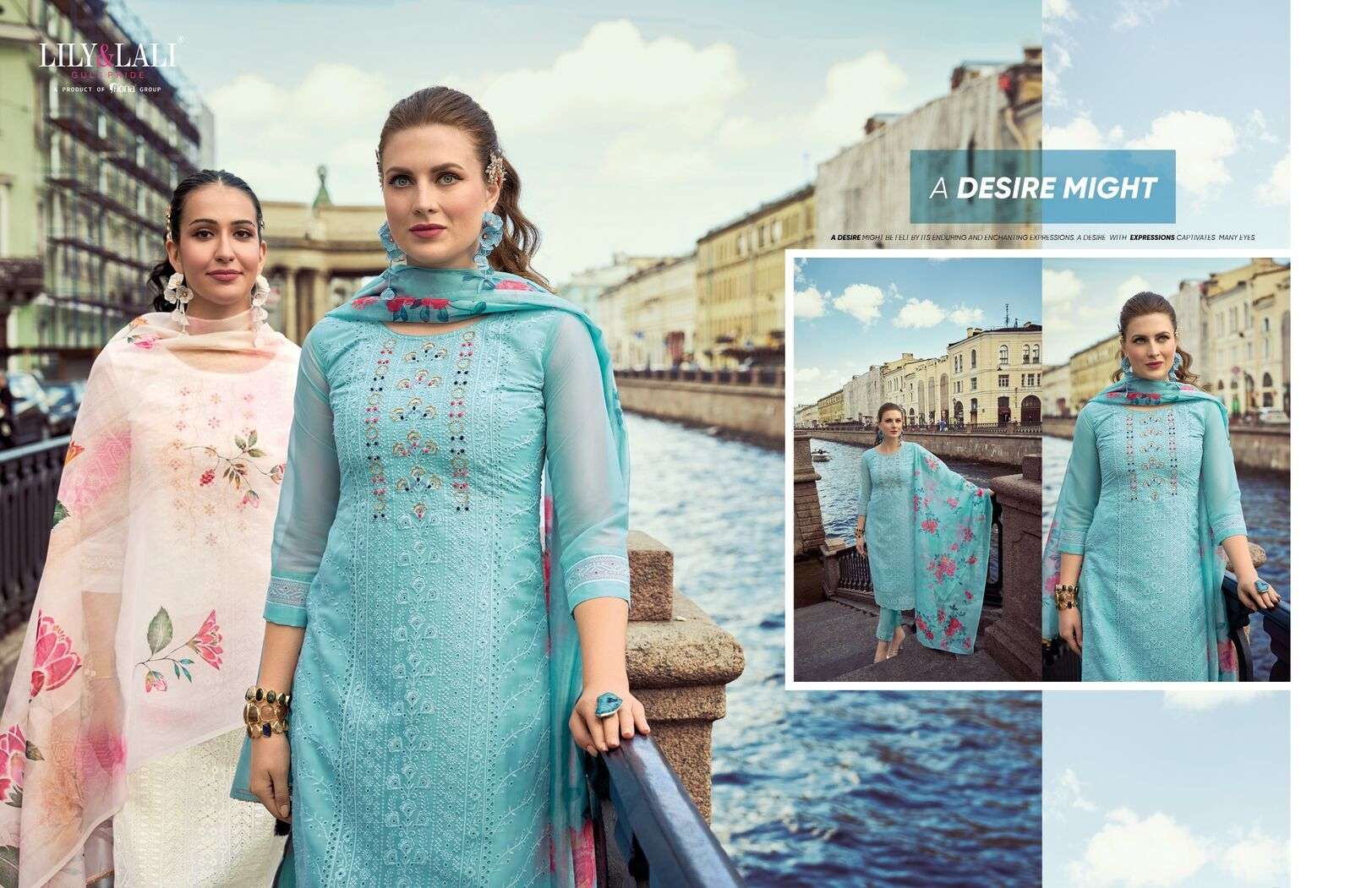 ORGANZA CHIKANKARI VOL-2 BY LILY & LALI KURTI PANT WITH ORGANZA DIGITAL PRINT DUPATTA 