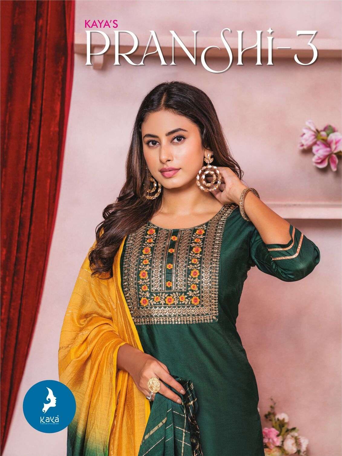 PRANSHI VOL-3 BY KAYA KURTI CHANDERI SILK 3 PCS KURTI PANT WITH DUPATTA