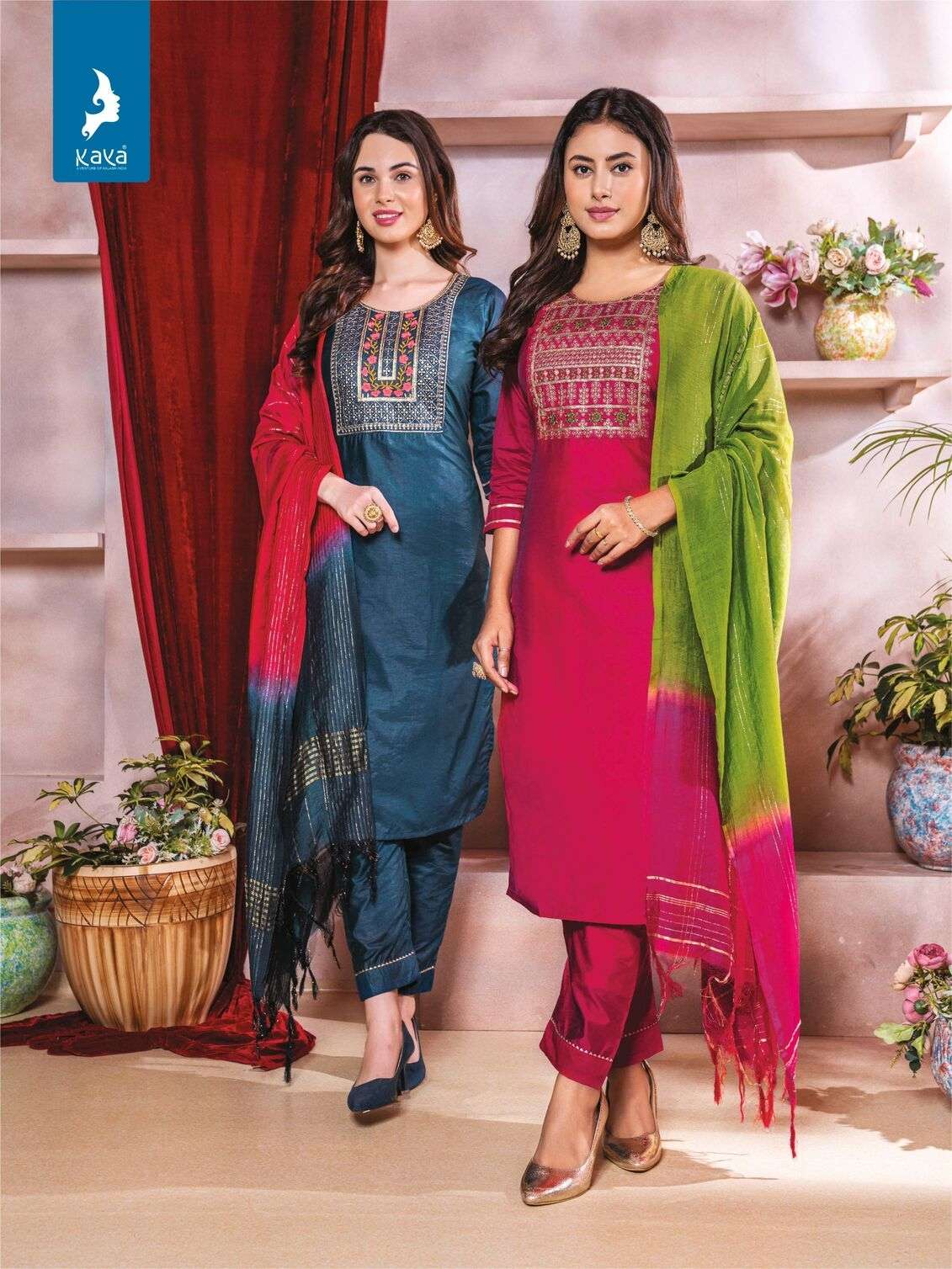 PRANSHI VOL-3 BY KAYA KURTI CHANDERI SILK 3 PCS KURTI PANT WITH DUPATTA