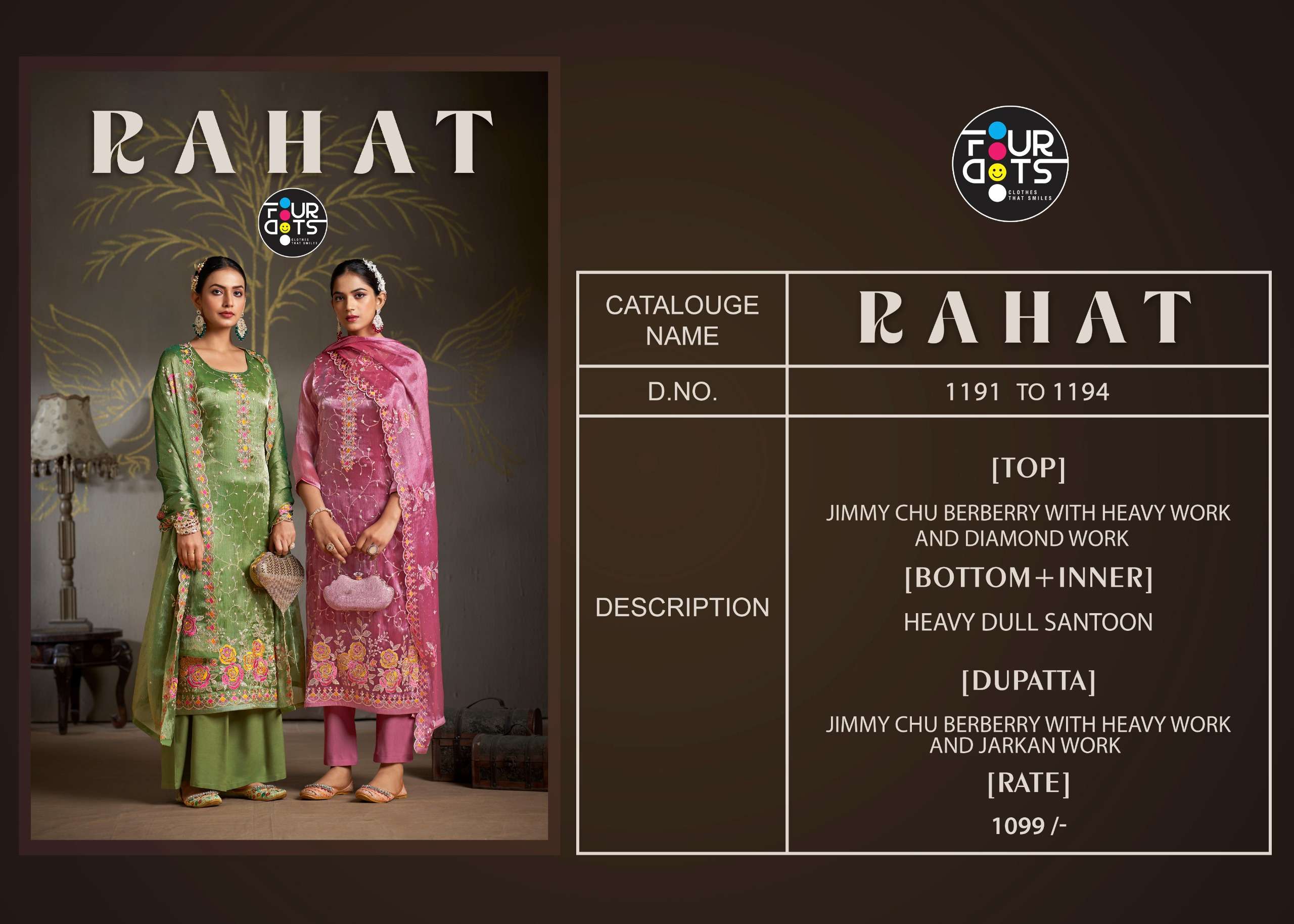 RAHAT BY FOURDOTS JIMMY CHU BERBERRY WITH HEAVY JARKAN DIAMOND WORK SALWAR SUIT