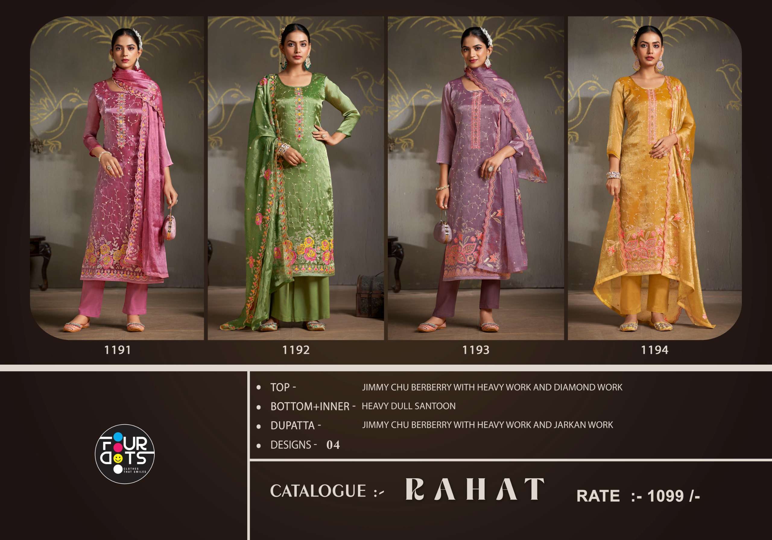 RAHAT BY FOURDOTS JIMMY CHU BERBERRY WITH HEAVY JARKAN DIAMOND WORK SALWAR SUIT