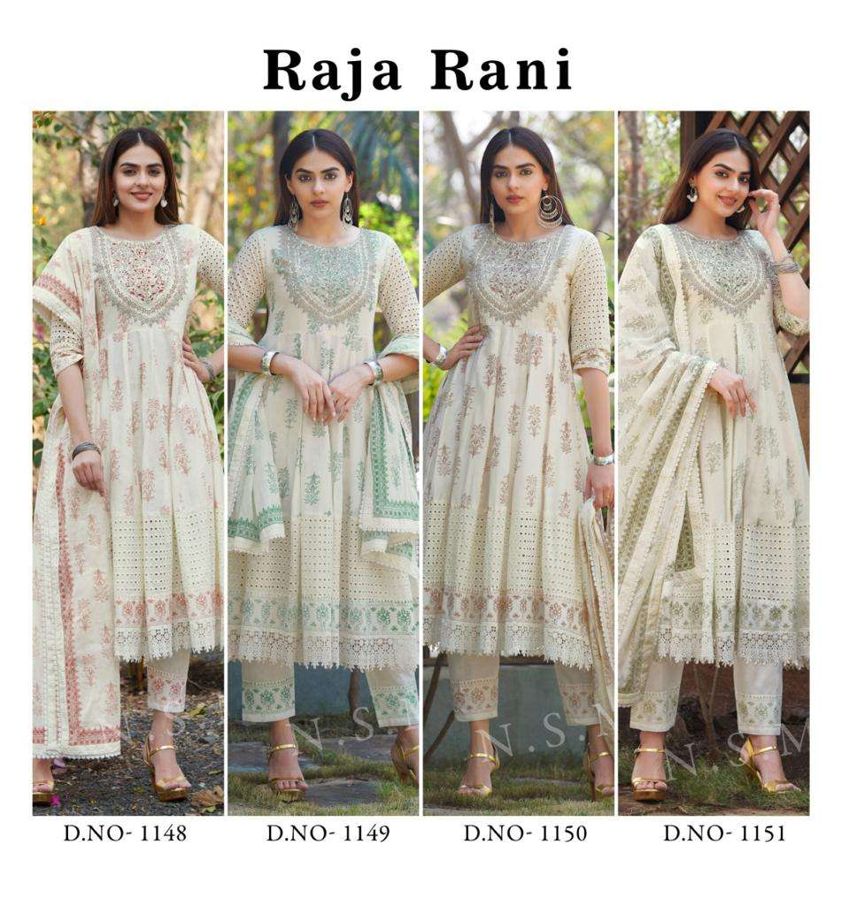 RAJA RANI BY TEXOFAB PURE COTTON ANARAKALI STYLE WITH SCHIFFLI PANEL WORK 