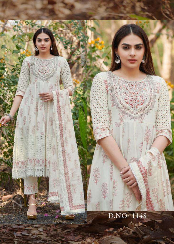 RAJA RANI BY TEXOFAB PURE COTTON ANARAKALI STYLE WITH SCHIFFLI PANEL WORK 