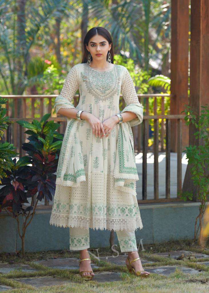 RAJA RANI BY TEXOFAB PURE COTTON ANARAKALI STYLE WITH SCHIFFLI PANEL WORK 