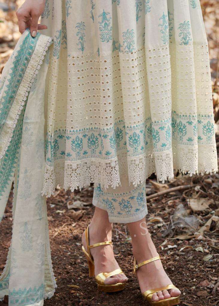 RAJA RANI BY TEXOFAB PURE COTTON ANARAKALI STYLE WITH SCHIFFLI PANEL WORK 