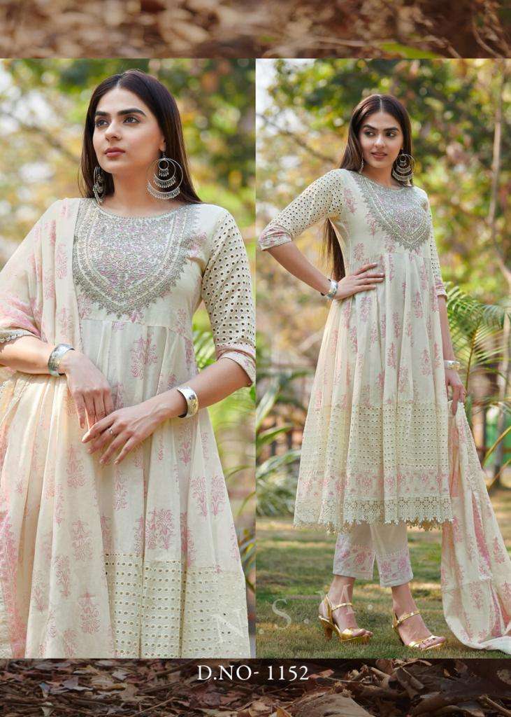 RAJA RANI BY TEXOFAB PURE COTTON ANARAKALI STYLE WITH SCHIFFLI PANEL WORK 